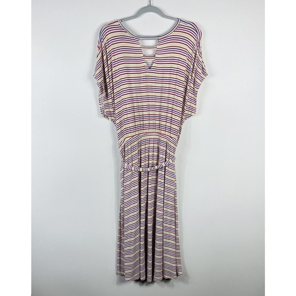 Lane Bryant Plus Size 18 20 Hi-Lo Belted Midi Dress Candy Rainbow Striped - Picture 2 of 5